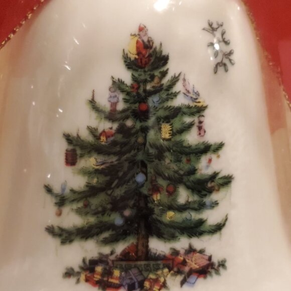 Vintage Spode Christmas Tree Bell Ornament With Red Ribbon England NOS Santa - Picture 2 of 7